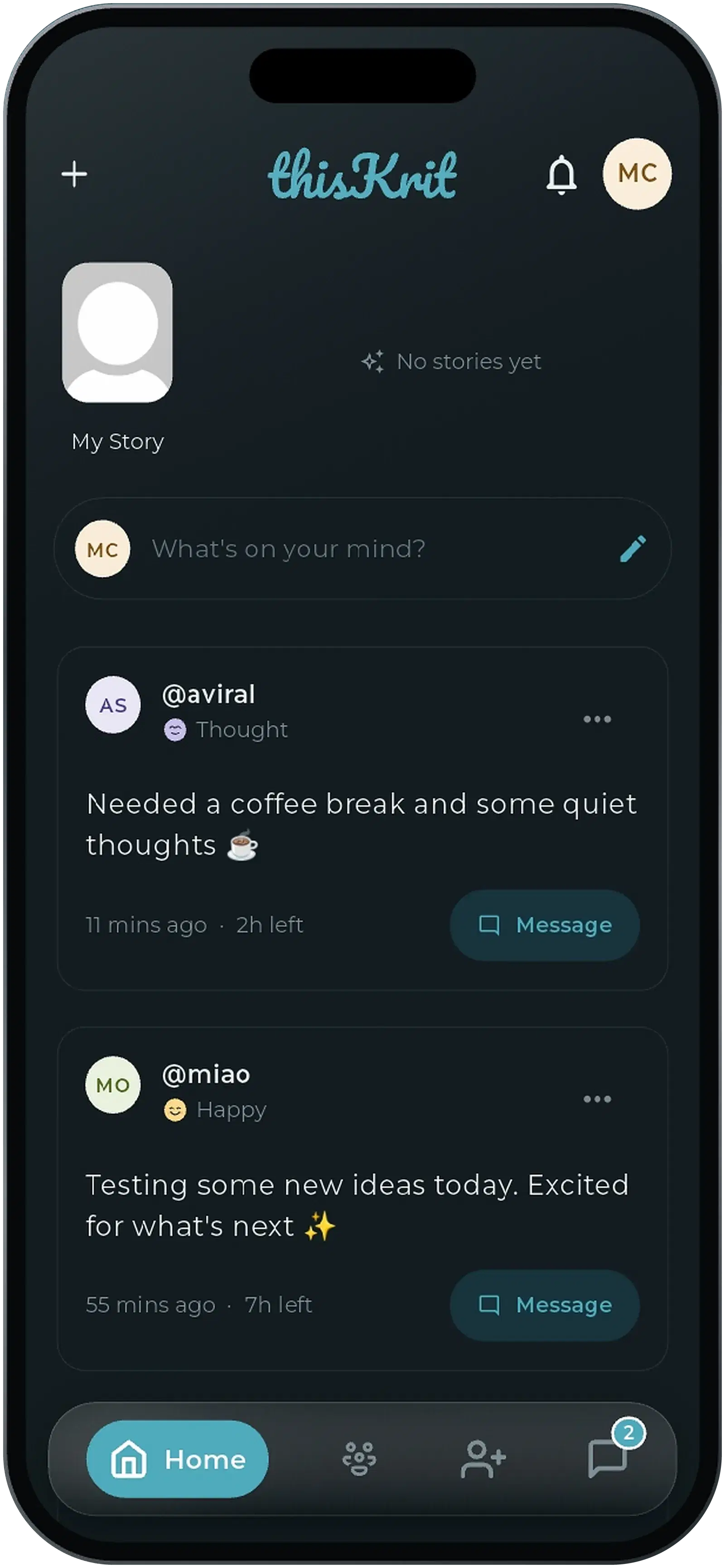 The ThisKrit home screen